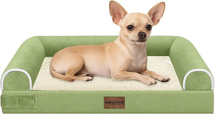 Small Dog Bed Orthopedic Washable: Beds Bolster Small Sized Dogs Bed Egg Crate Foam Couch Sofa Waterproof with Removable Cover - Grass Green