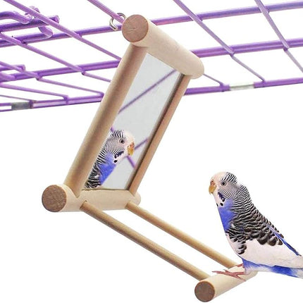 Bird Mirror Parakeet Mirror Perch Stand Wooden Swing Mirror Toy Cage Accessories for Parrots Budgies Parakeets Cockatiels Lovebirds Finches