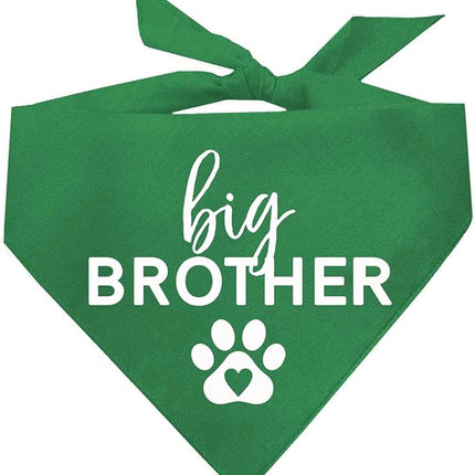 Big Brother Heart Paw Dog Bandana | 100% Cotton Adjustable Triangle | Pregnancy Announcement Photoshoot Prop | New Baby | Made in USA | Matching Family | Green One Size (87)