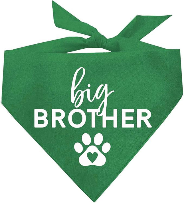 Big Brother Heart Paw Dog Bandana | 100% Cotton Adjustable Triangle | Pregnancy Announcement Photoshoot Prop | New Baby | Made in USA | Matching Family | Green One Size (87)