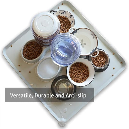 Hoki Found XX-Large Silicone Pet Food Mats Tray - Non Slip Pet Dog Cat Bowl Mats Placemat - Pet Water Mats for Carpet -Dog Pet Cat Feeding Mat - Waterproof Dog Cat Food Mats -Battleship