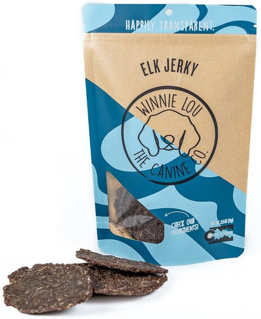 Winnie Lou Elk Jerky Dog Treats – Limited Ingredient, Human Grade, Training Treats for Small, Medium & Large Dogs, Made in USA (1 Pack)