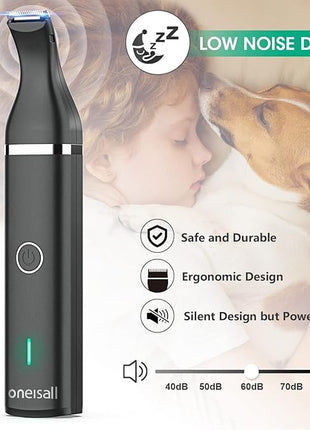 oneisall Dog Clippers with Double Blades,Cordless Small Pet Hair Grooming Trimmer,Low Noise for Trimming Dog's Hair Around Paws, Eyes, Ears, Face, Rump (Black)