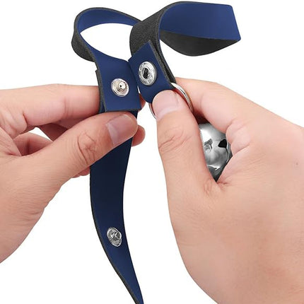 Leather Dog Doorbells for Door Knob/Potty Training/Go Outside, Length Adjustment Copper Dog Bell, Housetraining Hanging Bell, Blue Leather Silver Bells.