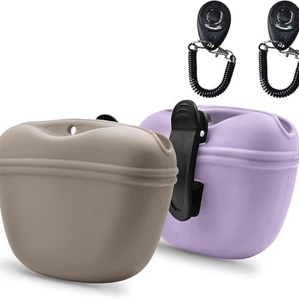 AUDWUD Silicone Dog Treat Pouch,With Dog Training Clicker,Clip on Portable Training Container,Convenient Magnetic Buckle Closing and Upgraded Waist Clip for Enhanced Stability