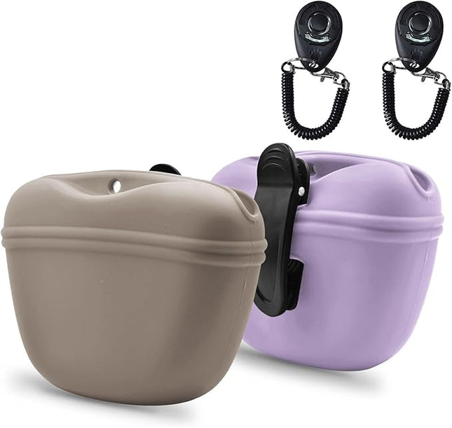AUDWUD Silicone Dog Treat Pouch,With Dog Training Clicker,Clip on Portable Training Container,Convenient Magnetic Buckle Closing and Upgraded Waist Clip for Enhanced Stability