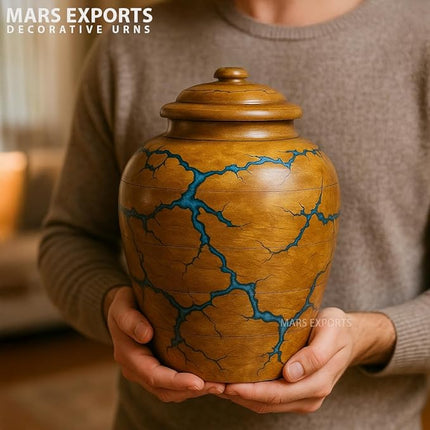 Handcrafted Decoarative Wooden Urn for Human Ashes Adult Male Female, Wooden Urn Box for Pets, Memorial Urn, Funeral Cremation Urn Jar Wooden (Extra Large)