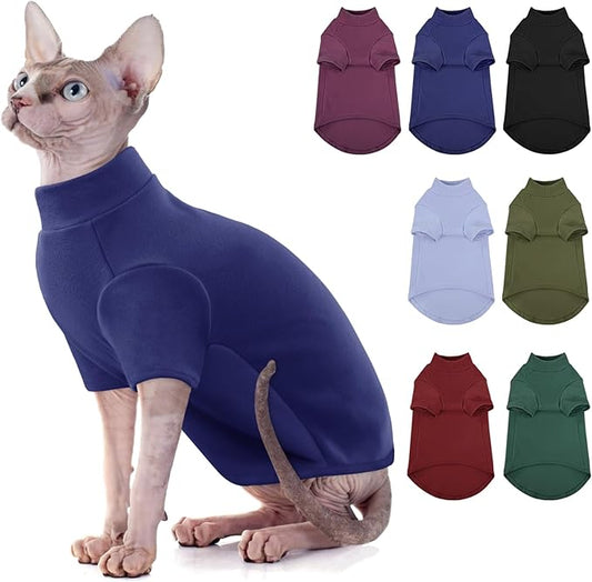 SUNFURA Turtleneck Sweater for Cat, Sphynx Cats Shirt Hairless Cat Sweaters with Sleeves, Warm and Soft Kitten Pullover Fleece Winter Pajamas Jumpsuit for Puppy Cats, Navy XL