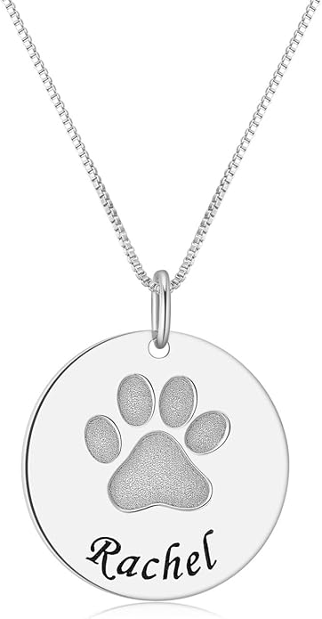Customized Paw Print Necklace Personalized Pet Name Necklace Custom Engraved Dog Cat Paw Pendant Necklace Pet Memorial Gift for Pet Lovers