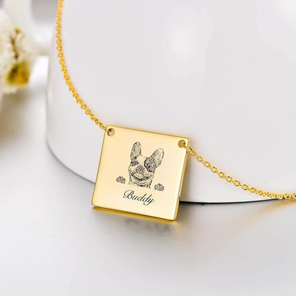 LONAGO 925 Sterling Silver Custom Dog Cat Portrait Photo Necklace Personalized Pet Engraved Picture Pendant Memorial Gift Name Jewelry for Women Mom