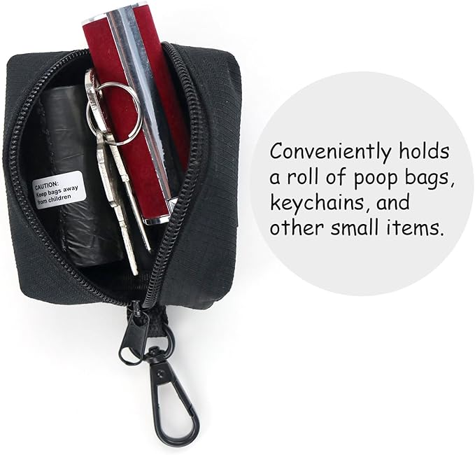 Wagtime Club Dog Poop Bag Holder for Leash Dog Waste Bag Dispenser Soft Fabric Puppy Potty Carrier Suitable for Any Leash with 1 Roll of Pet Trash bag, Black