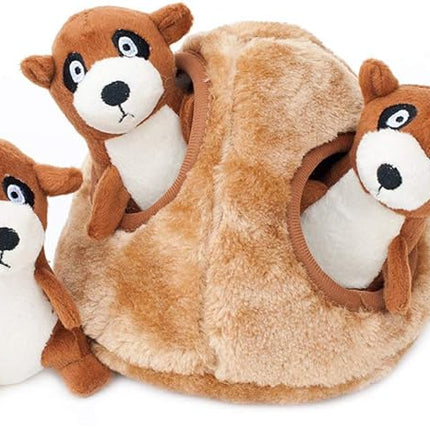 ZippyPaws - Zoo Friends Burrow, Interactive Squeaky Hide and Seek Plush Dog Toy - Meerkat Miniz, 3 Pack