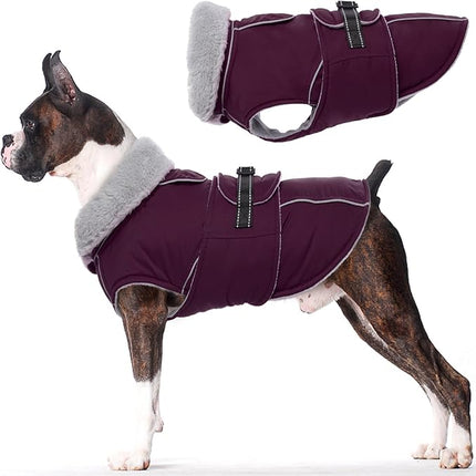 Lelepet Warm Dog Coat Waterproof Dog Jacket for Small Dogs Reflective Fleece Vest with Adjustable Buckle Hook & Loop Windproof Cold Weather Coats for Small Medium Large Dogs, Dark Purple, S