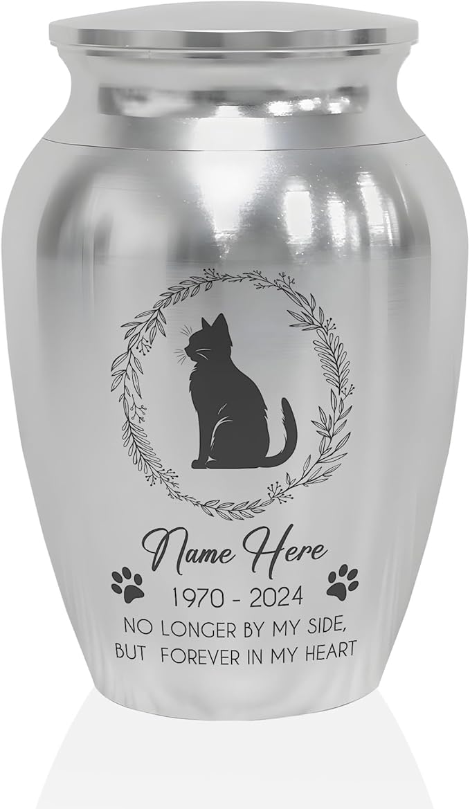 Artsy Woodsy Personalized Pet Memorial Cat Mini Urns - Stainless Steel Decorative Keepsake for Ashes 2.56 inch - Gifts for Cat Mom Dad Lovers Accessories in Loving Memory Loss (08, 2.56x1.77)