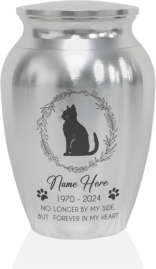 Artsy Woodsy Personalized Pet Memorial Cat Mini Urns - Stainless Steel Decorative Keepsake for Ashes 2.56 inch - Gifts for Cat Mom Dad Lovers Accessories in Loving Memory Loss (08, 2.56x1.77)