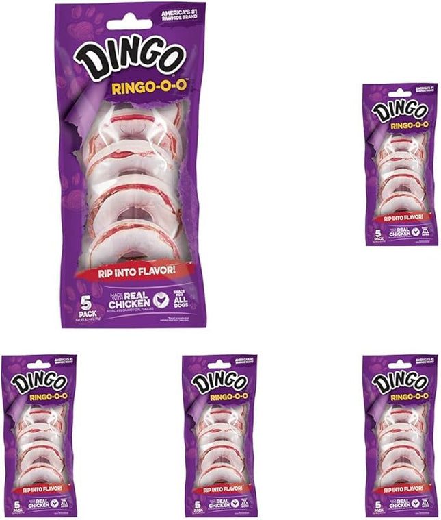Dingo Ringo-o-o 5 Count, Ring-Shaped, Rawhide Chew for All Dogs (Pack of 5)