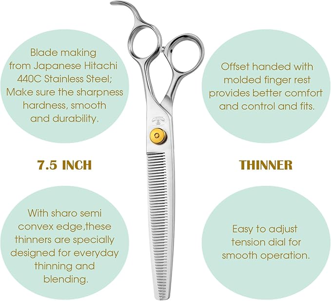 7.5" Thinning Dog Shear - Professional Blender Scissors for Medium Large Dogs, 35% Thinning Rate