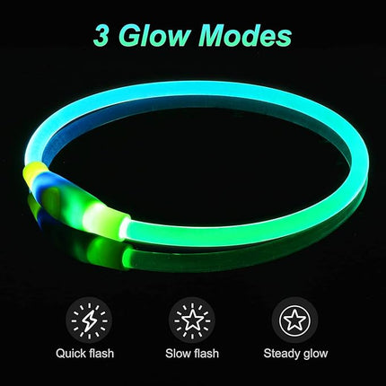 Light Up Dog Collars, USB Rechargeable Dlitk LED Dog Collar 1 Count, TPU Cuttable Size Glow Collar for Dogs, Dog Collar Light, Please Do Not Use Fast Charging (Green+Blue)