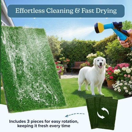 Artificial Grass Puppy Pee Pad for Dogs and Small Pets - Set of Three 18.25x14.25 Inch, Reusable 3-Layer Turf Pads for Dogs - Indoor and Outdoor Fake Grass Potty Pet Supplies by PETMAKER