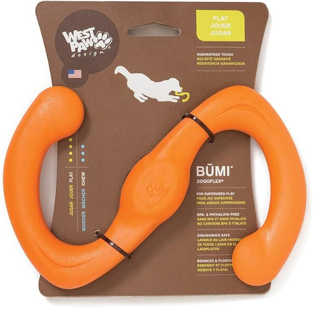 West Paw Zogoflex Bumi Dog Tug Toy – S-Shaped, Lightweight Chew Toys for Fetch, Play, Pet Exercise – Tug of War Soft Flinging Squishy Chewy Toy for Dogs – Guaranteed, Latex-Free, Large 9.5", Tangerine