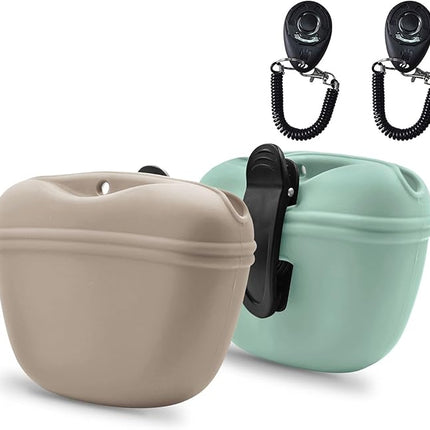 AUDWUD Silicone Dog Treat Pouch,With Dog Training Clicker,Clip on Portable Training Container,Convenient Magnetic Buckle Closing and Upgraded Waist Clip for Enhanced Stability