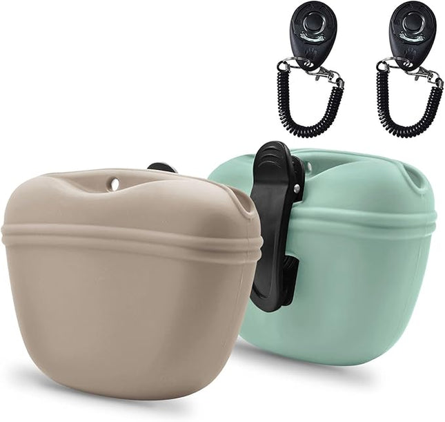 AUDWUD Silicone Dog Treat Pouch,With Dog Training Clicker,Clip on Portable Training Container,Convenient Magnetic Buckle Closing and Upgraded Waist Clip for Enhanced Stability