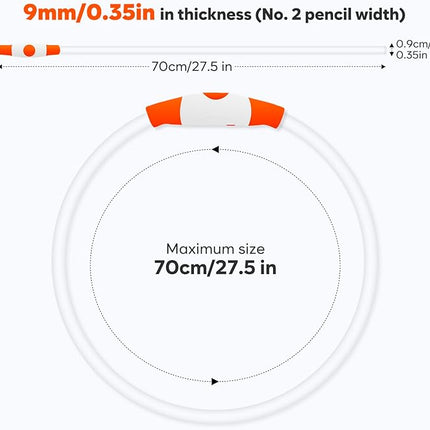 Lighted Dog Collar - Waterproof Puppy Collar Light Rechargeable, High Visibility Glowing Dog Lights for Night Walking (Orange)