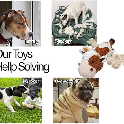 Dog Toys Set, Large Dogs Toy, Stuffed Animal Dog Chew Toy, Soft Plush Dogs Toys Pack for Small. Middle, Large Breed(3-Pack, Cow)