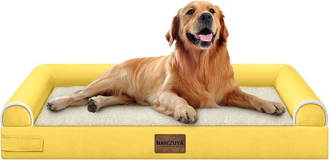 Large Dog Bed Orthopedic Washable: Beds Bolster XL Bed Big XLarge Dogs Egg Crate Foam Couch Sofa Waterproof with Removable Cover - Ginger