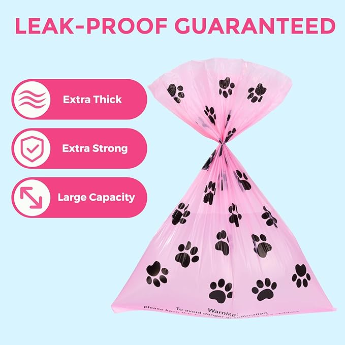 Dyforce Scented Dog Poop Bags,Leak Proof Pet Waste Bags for Dog Walking,Extra Thick and Large Cat Litter Bags for Poop,30 Refill Rolls,600 Bags,9x13",Pink