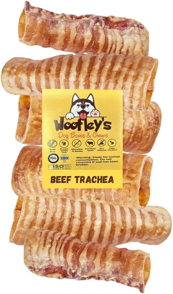 Woofley's Beef Trachea - 3-4 Inch - 50 Pack - Trachea Treats for Dogs - Natural Source of Glucosamine and Chondrotin for Joint Health - 100% Natural Beef Windpipe for Dogs