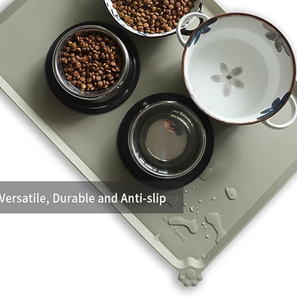 Hoki Found Large Silicone Non Slip Pet Food Mats - Bowl Placemats for Dog Cat - Waterproof - Cream Green