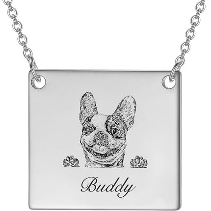 LONAGO 925 Sterling Silver Custom Dog Cat Portrait Photo Necklace Personalized Pet Engraved Picture Pendant Memorial Gift Name Jewelry for Women Mom