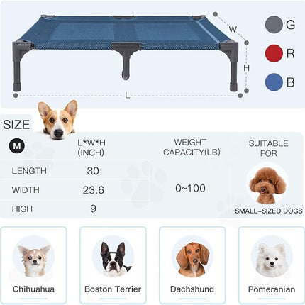 Suddus Elevated Dog Bed - Waterproof, Portable, Off The Floor, Easy Clean Indoor/Outdoor, Medium, Blue