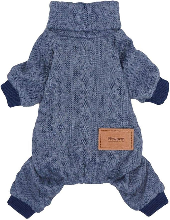 Fitwarm Turtleneck Knitted Dog Sweaters Winter Outfits Pet Coats Cat Clothes Blue Small