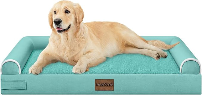 Large Dog Bed Orthopedic Washable: Beds Bolster XL Bed Medium Large Dogs Egg Crate Foam Couch Sofa Waterproof with Removable Cover - Aqua Blue