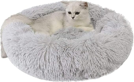 Large Cat Beds for Indoor Cats - Dog Bed Washable 24 inches for Small Medium Dogs, Anti Anxiety Round Fluffy Plush Faux Fur Cat Bed, (Large 24" L x 24" W)