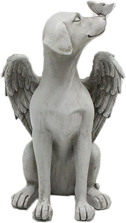 Angel Wing Dog Memorial Stone,Dog Memorial Gifts for Loss of Dog,8 Inch Resin Sleeping Dog Garden Ornament, Pet Grave Marker, Angel Tribute Statue for Dog Bereavement