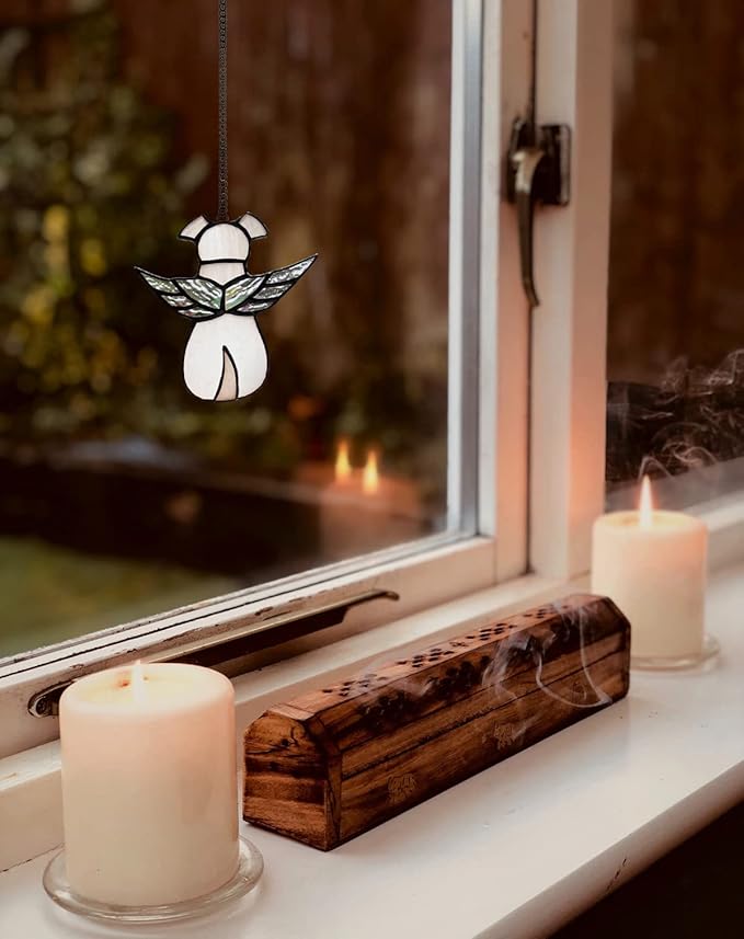 ZUAJITER Stained Glass Window Hanging Angel Dog Memorial Gifts for Loss of Dog Sympathy Gift Suncatcher, Passing Away Remembrance Memory Ornaments for Dog Lovers, Pet Bereavement Rainbow Wings