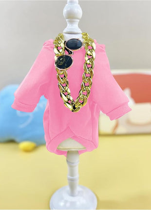 QWINEE 3Pcs Dog Hoodie Cat Apparel Dog Custume Set with Necklace and Sunglasses Pet Clothes for Puppy Small Medium Dogs Cats Light Pink X-Large
