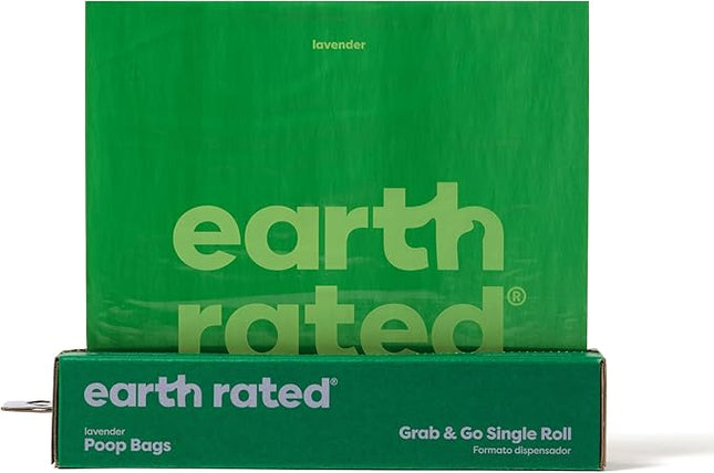 Earth Rated Dog Poop Bags, Thick Grab and Go Single Roll, Ideal for Backyard Pickups, Lavender Scented, 100 Count