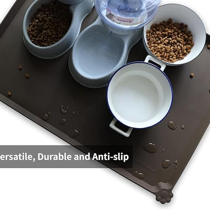 Hoki Found X-Large Silicone Pet Food Mat Tray - Non-Slip Dog and Cat Bowl Placemat - Waterproof Feeding Mat for Carpet - Coffee