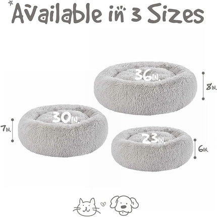 Friends Forever Donut Dog Bed Faux Fur Fluffy Calming Sofa For Small Dogs, Soft & Plush Anti Anxiety Pet Couch For Dogs, Machine Washable Coco Pet Bed with Non-Slip Bottom, 23"x23"x6" Grey