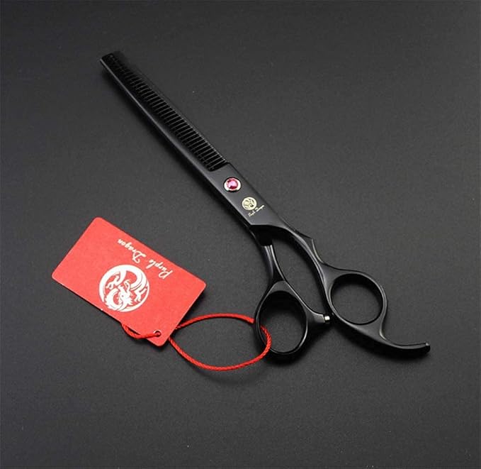 Purple Dragon Professional 7.0 inch 4PCS Pet Grooming Scissors Kit Japan Premium Steel Straight, Curved & Thinning Blade Dog Hair Cutting Shears Set with Case