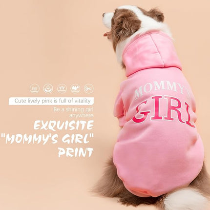 BINGPET Dog Hoodie,Mommy's Girl Lettered Dog Sweatshirt Puppy Sweater Hooded with Leash Hole,Warm Soft Fleece Winter Coat Pet Clothes for Large Dogs Girl,Pink,XL