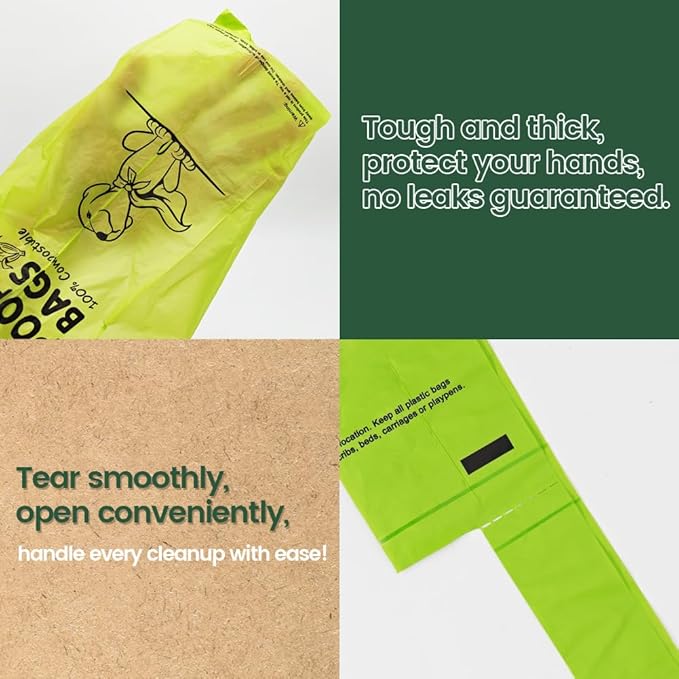 Ley's Compostable Dog Poop Bags, Plant-Based Biodegradable Doggie Waste Bags with Easy Tie Handles, Unscented, Vegetable-Based, Dog Bags Refill Rolls