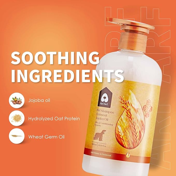 Arf Arf Silky Dog Shampoo for Dry, Itchy, Sensitive Skin - Soothing Oatmeal & Honey Formula for a Salon-Quality Smooth Coat - Gentle Puppy & Dog Wash for All Breeds - Fresh Scent, 16oz