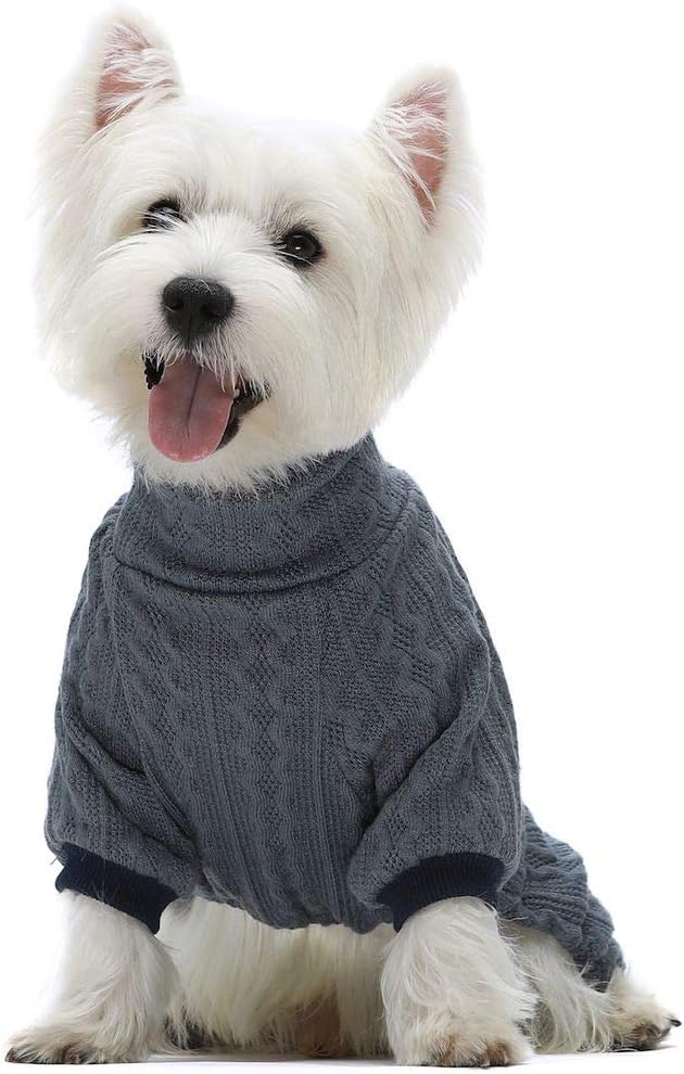 Fitwarm Turtleneck Knitted Dog Sweaters Winter Outfits Pet Coats Puppy Clothes Blue Extra Small