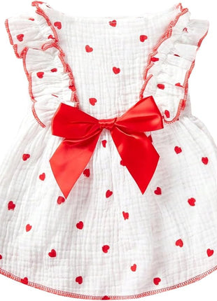 QWINEE Cute Heart Pattern Dog Dress Ruffle Trim Princess Dress Cat Vest Dress Lace Trim Summer Dress Pet Clothes for Small Medium Cats Dogs Kitten Puppy Red XX-Large