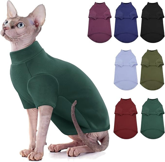 SUNFURA Turtleneck Sweater for Cat, Sphynx Hairless Cats Shirt Sweaters with Sleeves, Warm and Soft Kitten Pullover Fleece Winter Pajamas Jumpsuit for Puppy, Green S